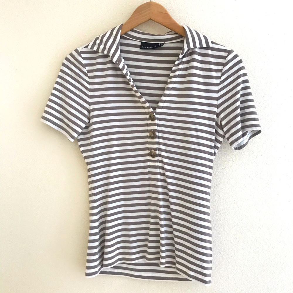 The Limited - Striped Collar Tee - Size XS